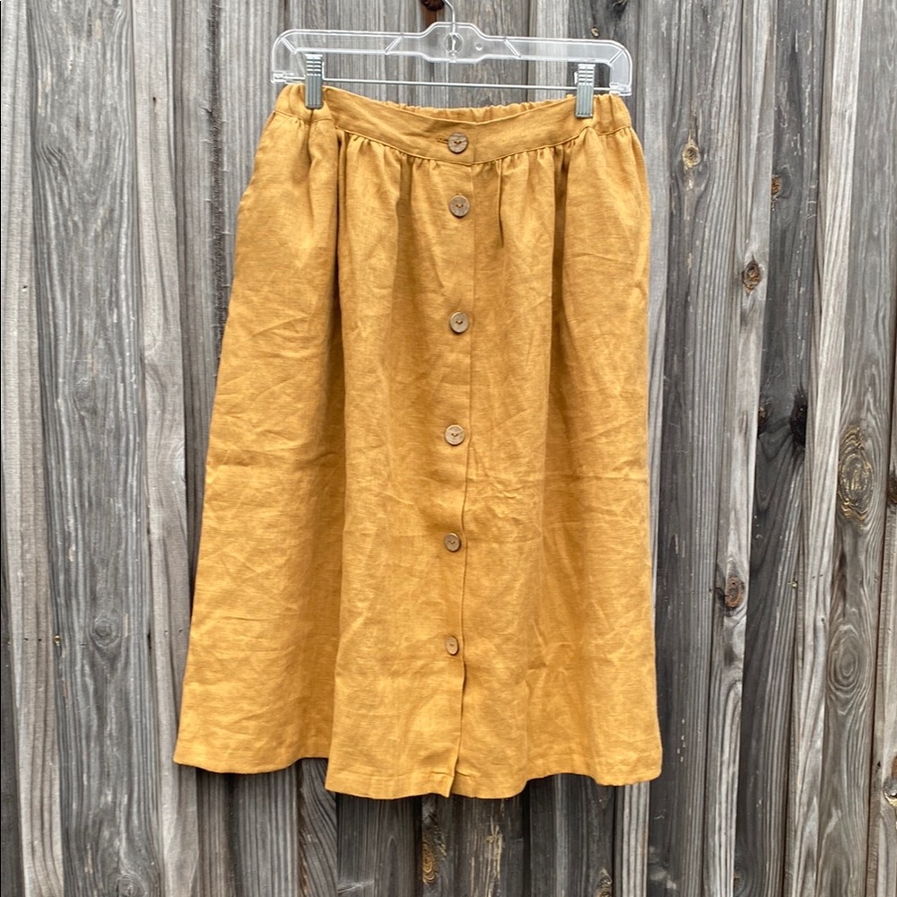 100% linen button front midi skirt